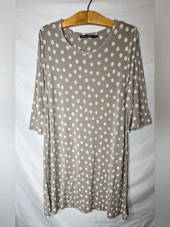 Gudrun Sjoden Dresses & Skirts - Gudrun Sjoden Dress M Long Sleeve Gray Polka Dot Pockets Tunic Lagenlook Boho